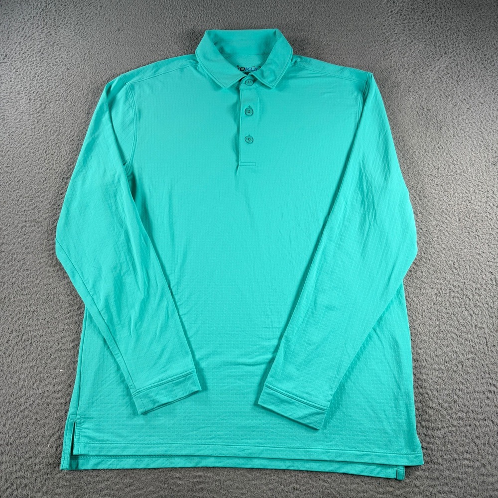 Ibkul Polo Shirt Men Medium Blue UPF 50+ Cooling Performance Golf Long Sleeve